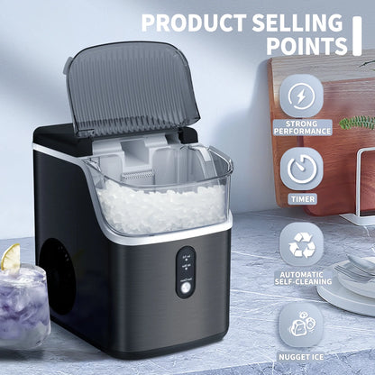 Moifoi Nugget Ice Maker Countertop, Portable Ice Machine with Self-Cleaning Function, 35lbs/24H, Easy Operation, Silver