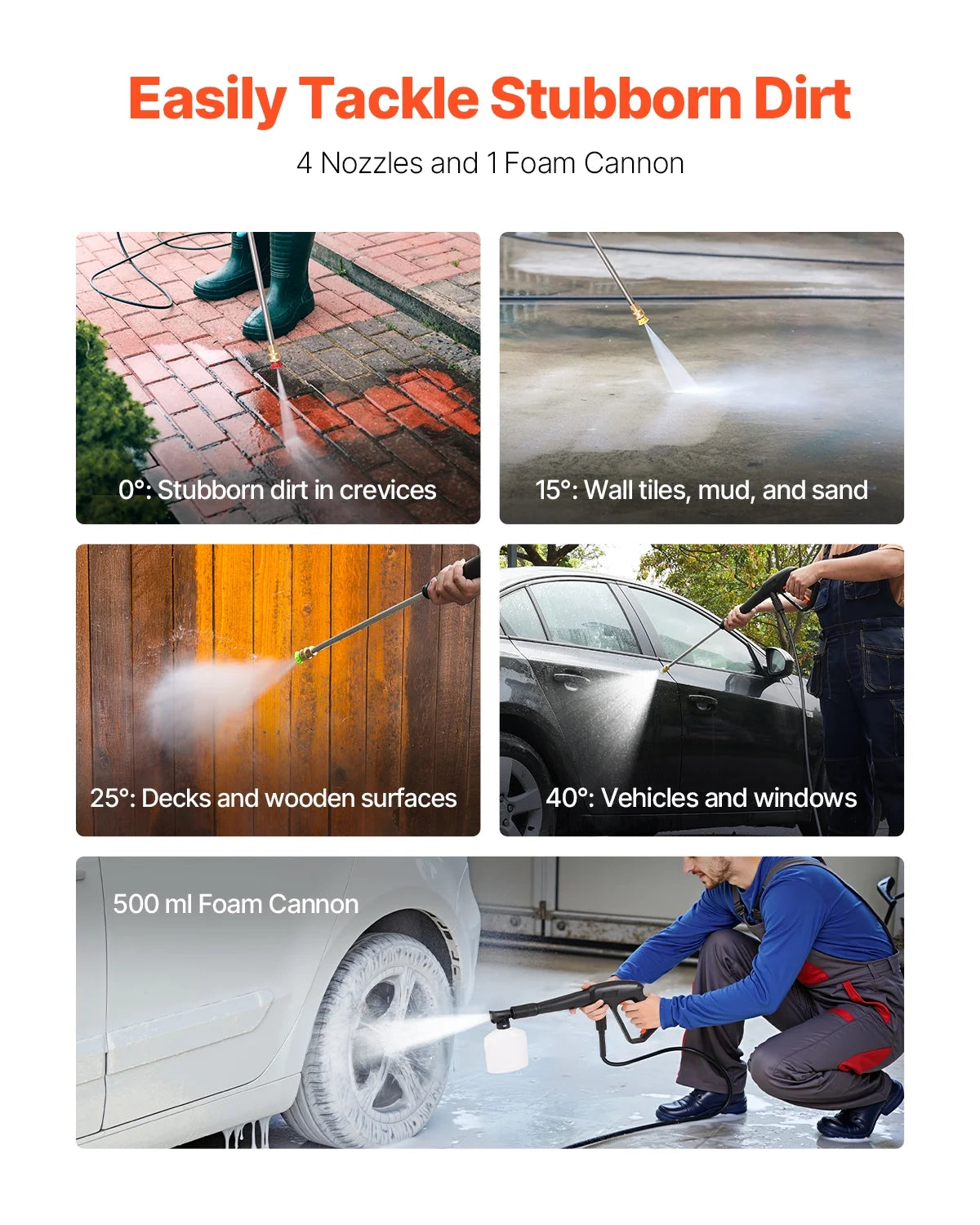 VEVOR Electric Pressure Washer, Max 4500 Psi and 3.2 GPM with Pressure Adjustment, High Power Pressure Cleaning Machine with 4 Quick Connect Nozzles