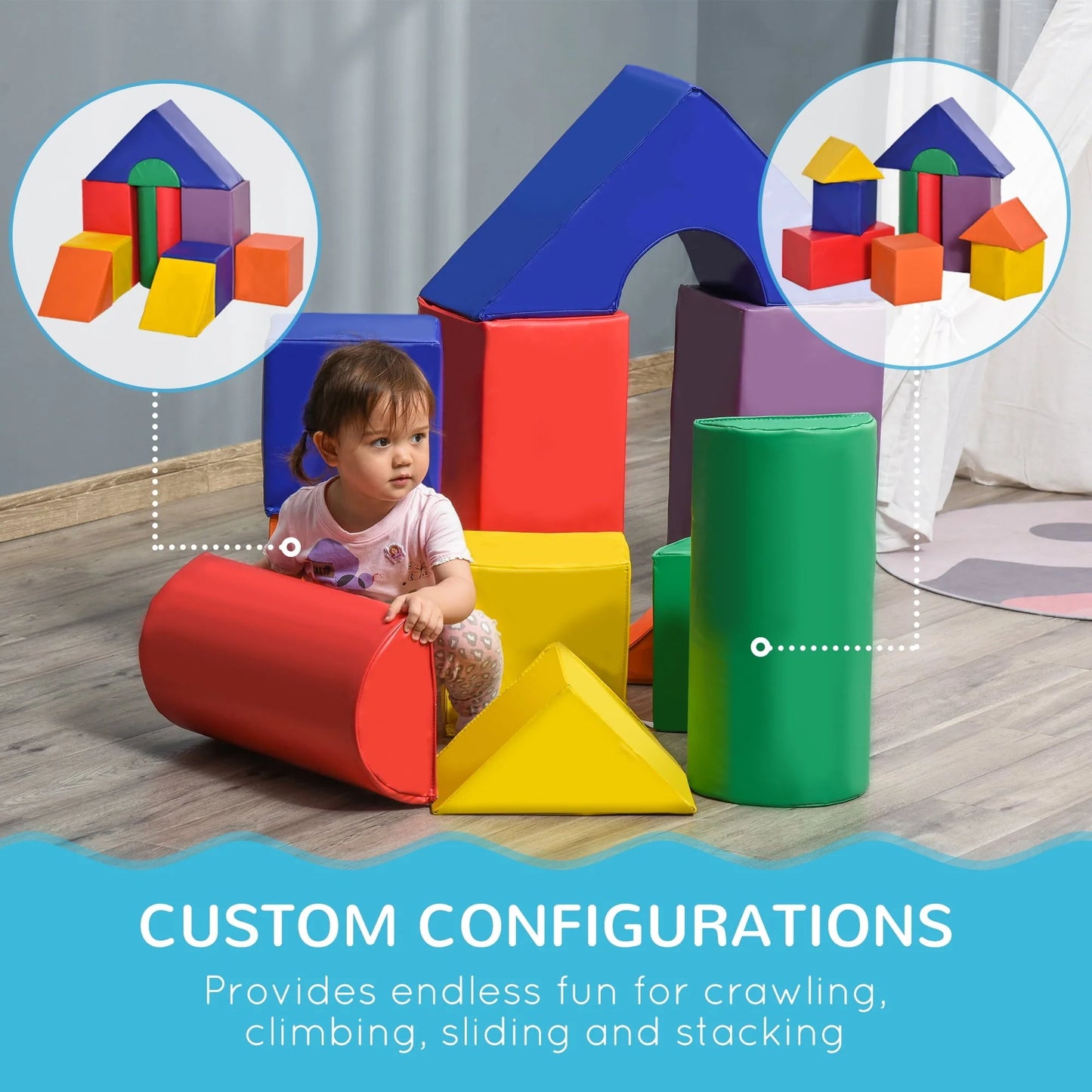 Soozier Foam Climbing Blocks for Toddlers, 11-Piece Climb and Crawl Activity Playset Building Blocks, for Aged 1-3 Years Old