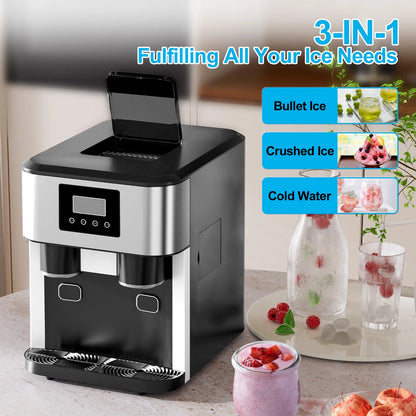 TABU 3 in 1 Ice Maker with Water Dispenser,40 lbs/24H,Ice Machine with Ice Crushing,Self Cleaning,Black