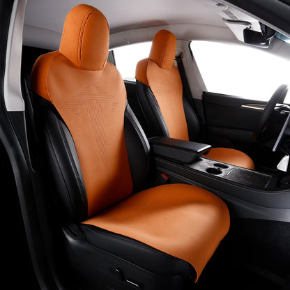 Ikon Motorsports Seat Cover Cushions Compatible With 2020-2024 Tesla Model Y 4-Door, V1 Style White Suede Leather 1st 2nd Row 5-Seat Seat Cover Cushion Protectors
