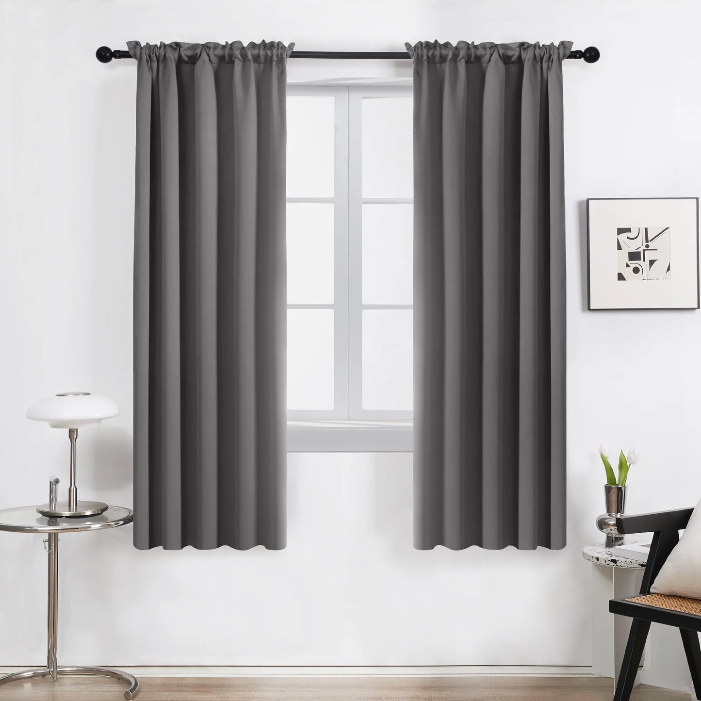 Deconovo Bedroom Blackout Curtains Rod Pocket Light Block Window Drapes for Home Decor, Set of 2, 42 x 72 inch, Black
