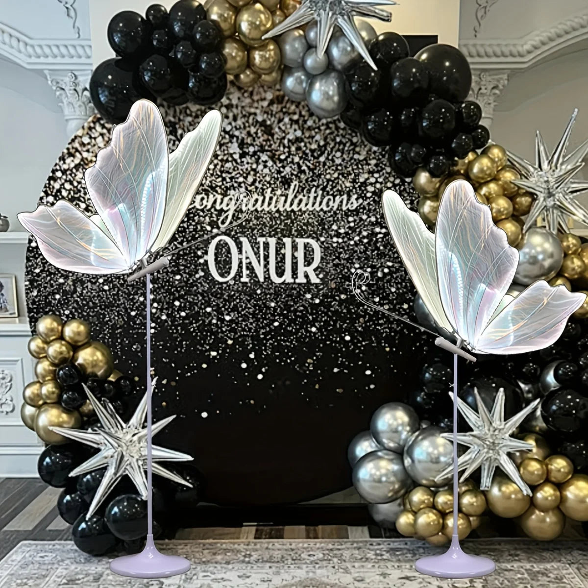 2-Pack Romantic Butterfly Floor Lamp with LED Lights, White & Gold Options, for Wedding, Party, Home Decor, Hanging Chandelier (Multiple Sizes, US Plug)