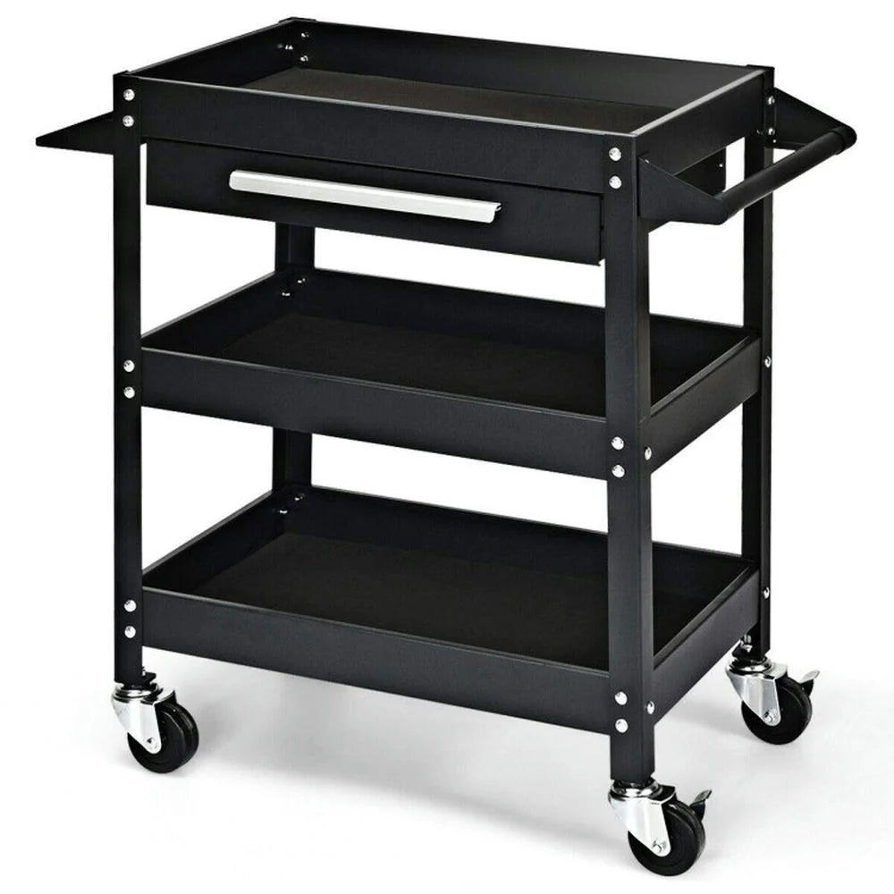 Spaco Rolling Tool Cart Mechanic Cabinet Storage ToolBox Organizer with Drawer-Black, Utility Cart on Wheels for Warehouse Garage Cleaning Office