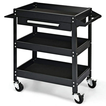 Spaco Rolling Tool Cart Mechanic Cabinet Storage ToolBox Organizer with Drawer-Black, Utility Cart on Wheels for Warehouse Garage Cleaning Office
