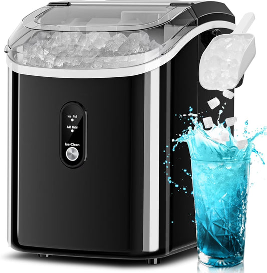 Auseo Nugget Ice Maker Countertop, Ready in 6 Mins ,35Lbs Each day with Self-Cleaning,Portable Sonic Ice Machine for Home/Office/Bar, Black