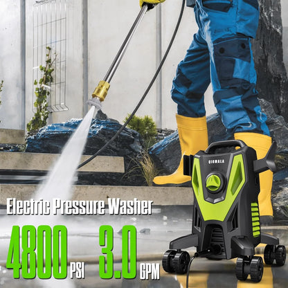 Electric Pressure Washer, 4800 PSI 3.0GPM High Pressure Cleaning Machine with 35 FT Power Cord, 20 FT Hose, Foam Cannon, 4 Nozzles,Easy Store for Car/Garage/Patio, Green