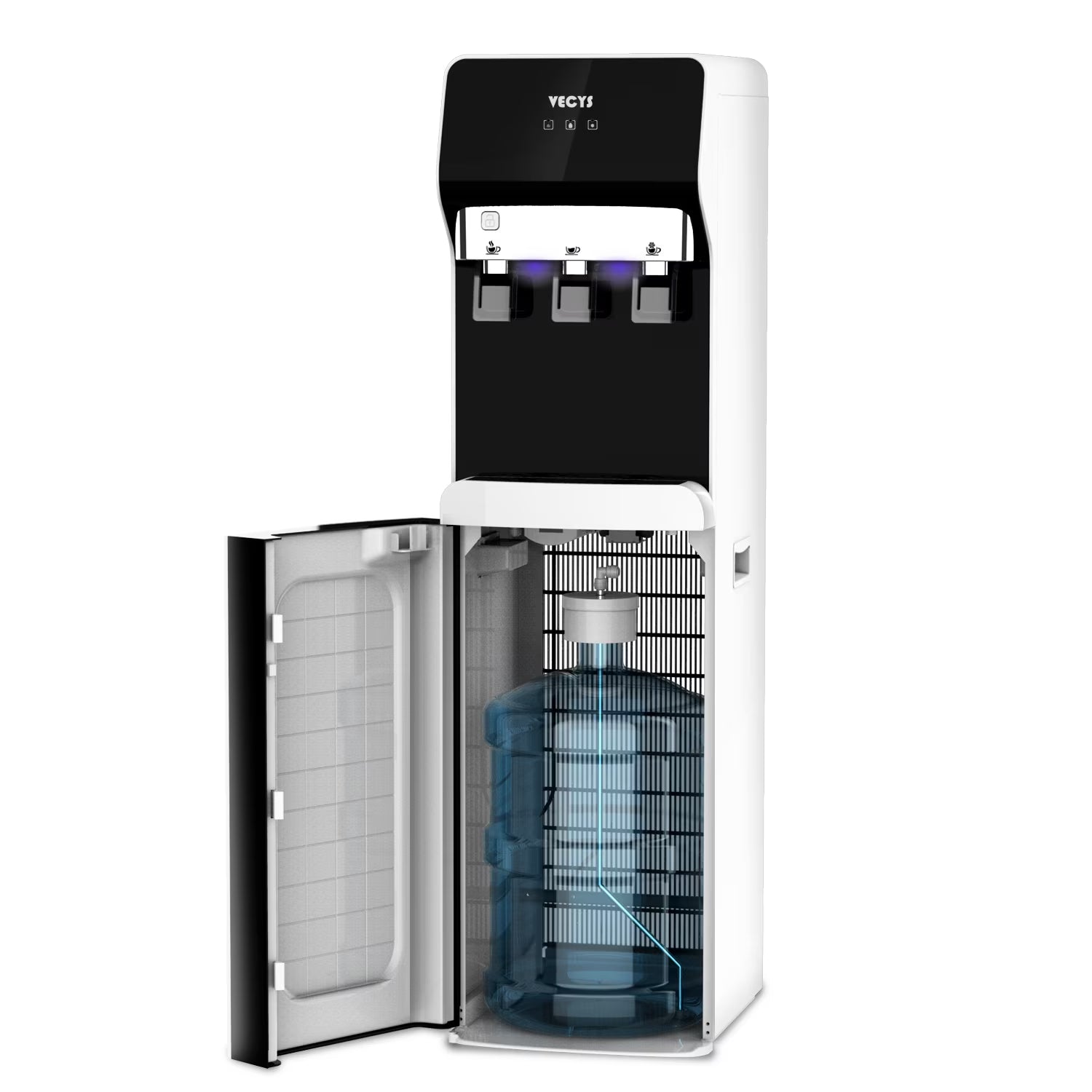 VECYS 3 or 5 Gallon Bottom Loading Water Dispenser for Hot, Room and Cold Water with Child Safety Lock, UV Self-cleaning Compressor Water Cooler Built-in 304 Stainless Steel Reserviors and Nightlight