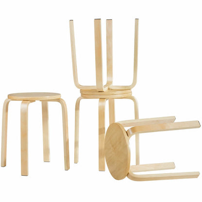 Set of 4 18" Stacking Stool Round Dining Chair Backless Wood Home Decor