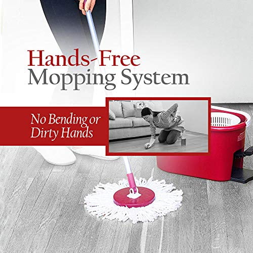 Fuller Brush Spin Mop Exclusive Bucket System - Easy Wring, 360�� Spin - Streak Free Floor Cleaning - Ruby Red (1 Extra Refill Mop Head)