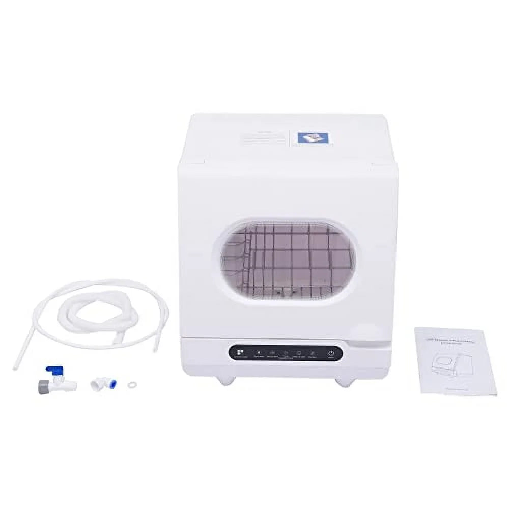 White Desktop Dishwasher, 1200W Compact Automatic Dishwasher, 5 Washing Programs Display 360�� Spray Arm, 72 �� C Hot Water Rotary Cleaning, Suitable for Apartment/Office/Kitchen/RV