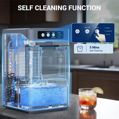 Ecojoy Stainless Steels Portable Countertop Nugget Ice Maker Machine, 44Lbs/24H with 0.8 Gallon Tank,Soft Chewable Pellet Ice Ready in 5-10min, Self-Cleaning