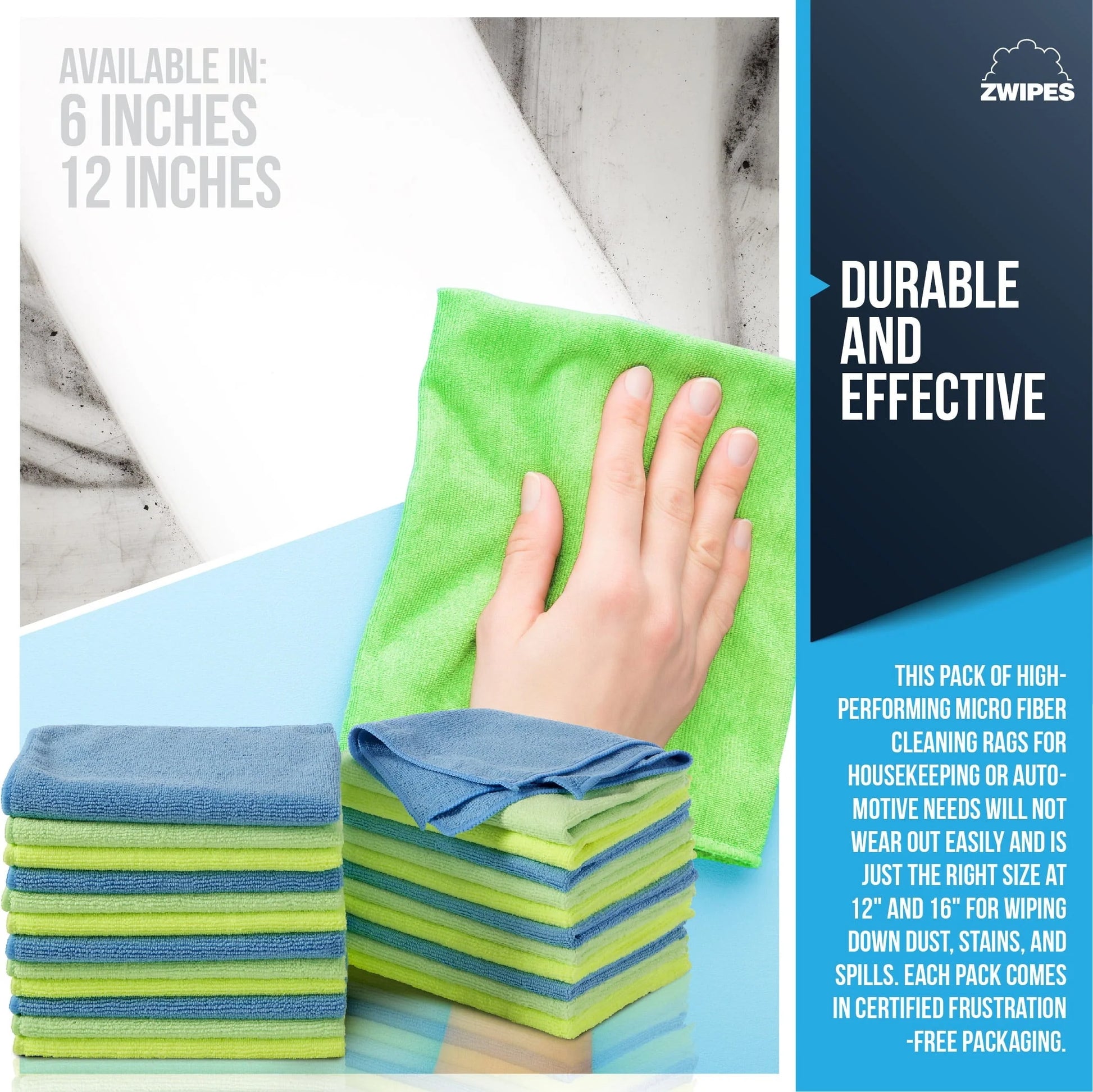 Zwipes Microfiber Cleaning Cloths, Multicolor, 12 Pack