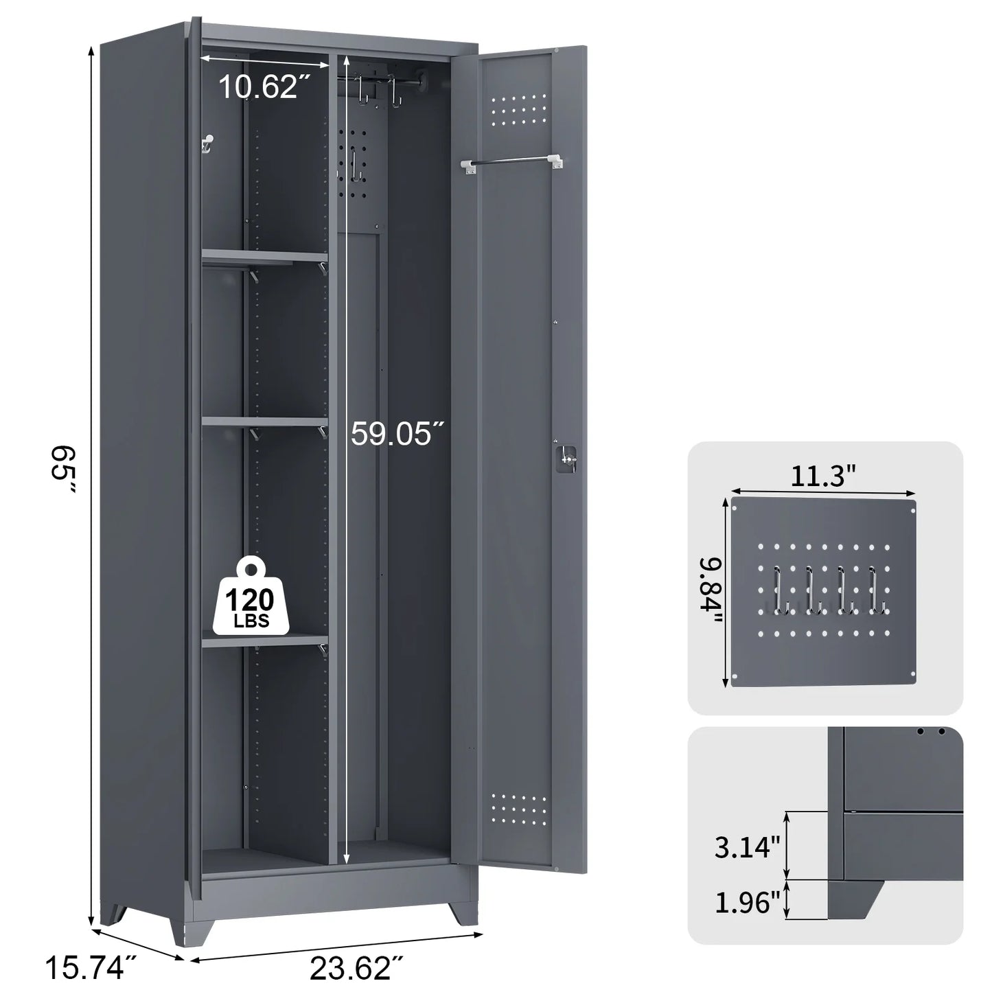 Marcree Broom Closet Storage Cabinet with Lock,65" Tall Garage Storage Cabinet with Hanging Rod,Multifunctional Garage Storage Broom Closet with Doors,Cleaning Tool Cabinet