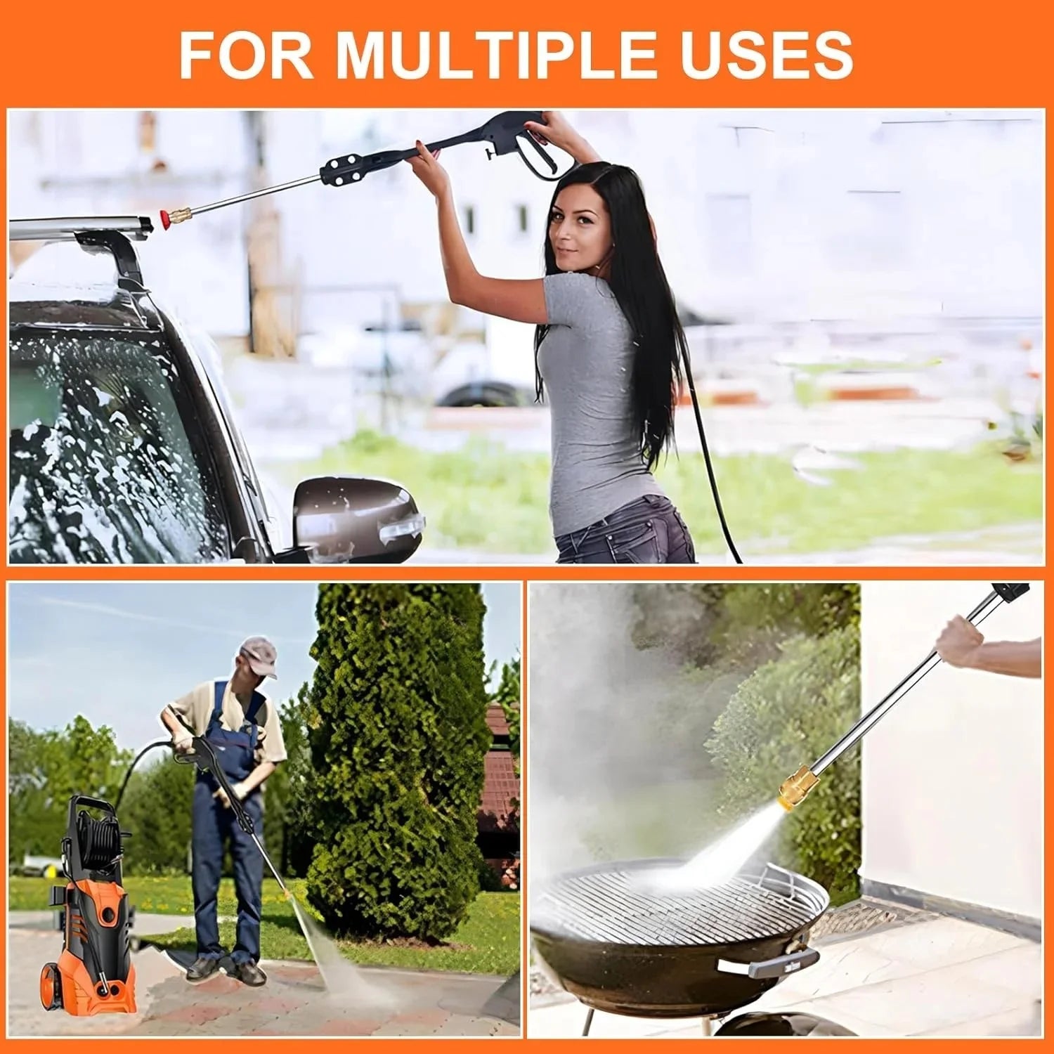 Electric Pressure Washer, 3800PSI 2.6 GPM Power Washer Machine with Hose Reel,4 Quick Connect Nozzles, Foam Cannon, for Cars, Patios, and Floor Cleaning,Orange