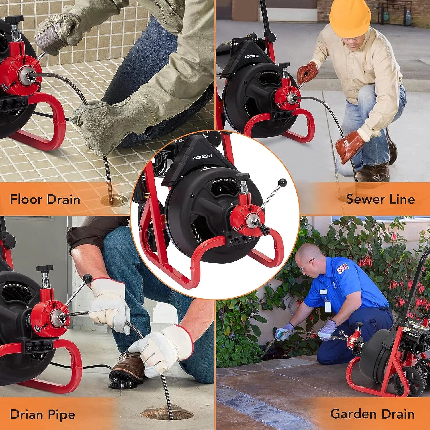 AOILE Drain Cleaning Machine 75Ft x 1/2 in, Electric Drain Auger for 2-4 Inch Pipes with Cutters & Glove