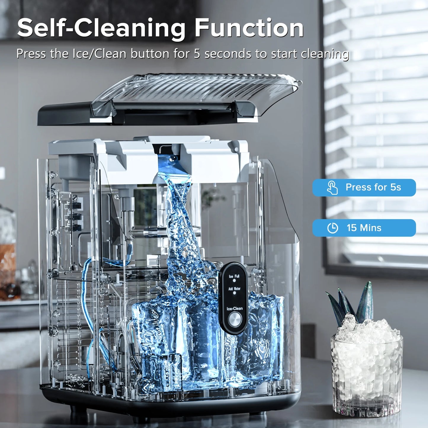 Auseo Nugget Ice Maker Countertop, Pebble Ice Maker Machine with 35lbs/24H Soft Ice, Self-Cleaning, for Home/Kitchen/Office (Black)