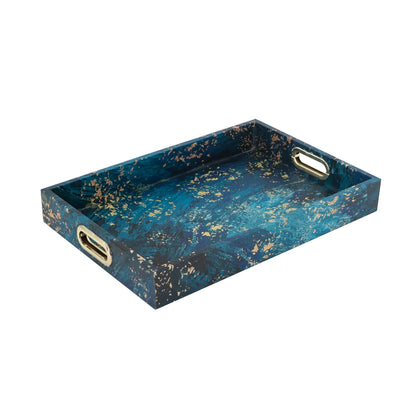 A&B Home Decorative Tray with Handles - Modern Minimalist Style Faux Leather Set of 2 Perfume Tray for Ottoman Couch Centerpiece Table D??cor, Blue