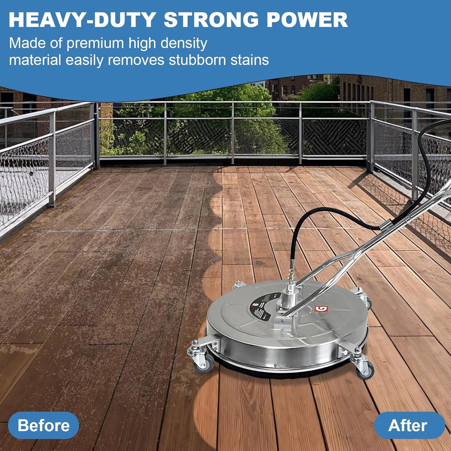 Garvee 24" Pressure Washer Surface Cleaner with Dual Handles �C Stainless Steel, 4-Wheel Design for Driveways, Sidewalks, Curbs, Decks, & Patios �C 4900 PSI, High-Efficiency Cleaning Accessory