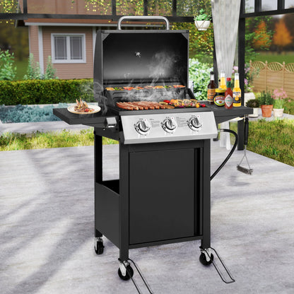 SEGMART 4 Burner BBQ Propane Gas Grill, Stainless Steel 40,000 BTU Patio Garden Barbecue Grill with Folding Side Tables, Cleaning Brush & Thermometer, Perfect for Camping, Outdoor Cooking