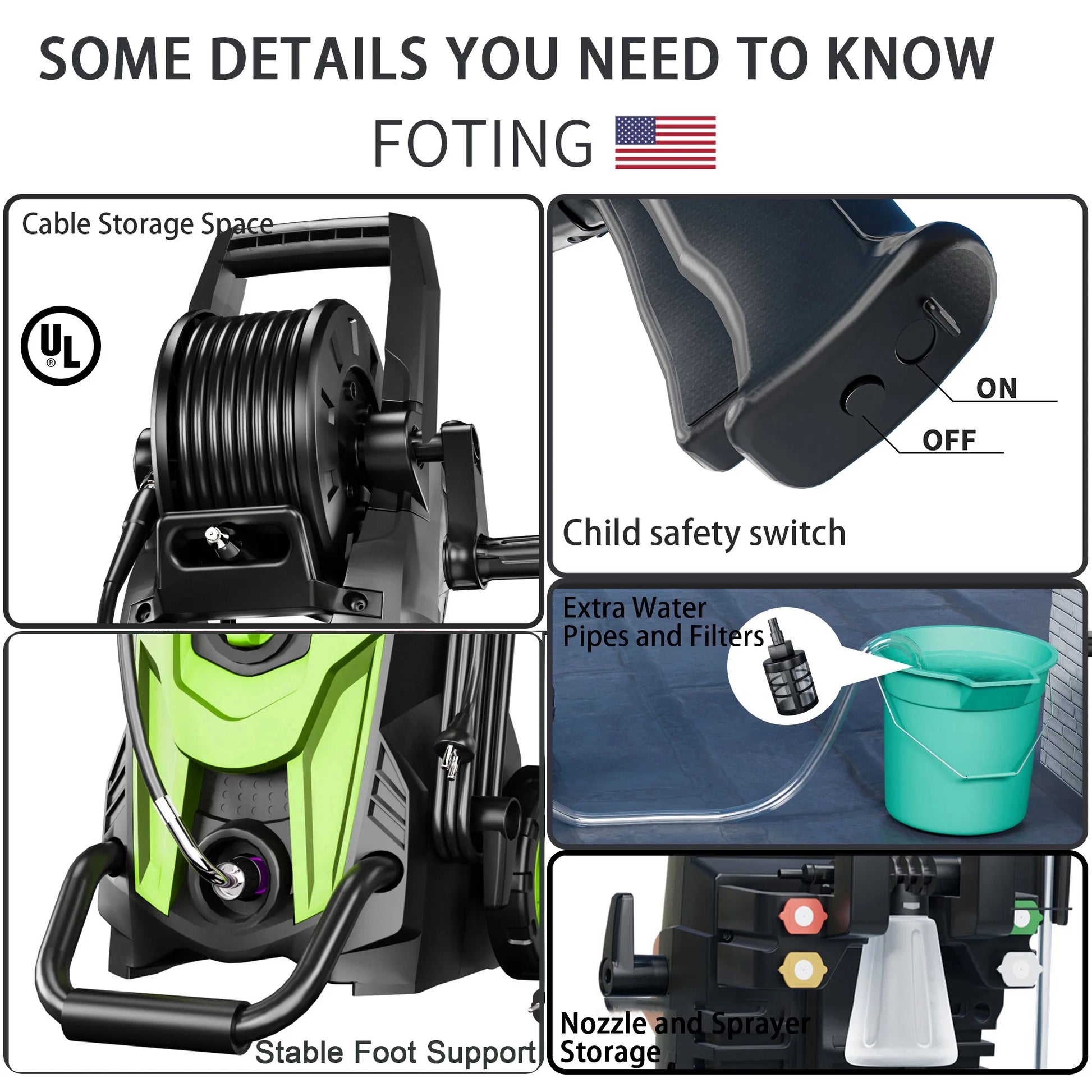 FOTING Electric Pressure Washer, 4500 PSI 3.2 GPM Power Washer with 4 Quick Connect Nozzles, High Pressure Cleaning Machine with Foam Cannon for Cars/Fences/Driveways/Patios/Home Cleaning