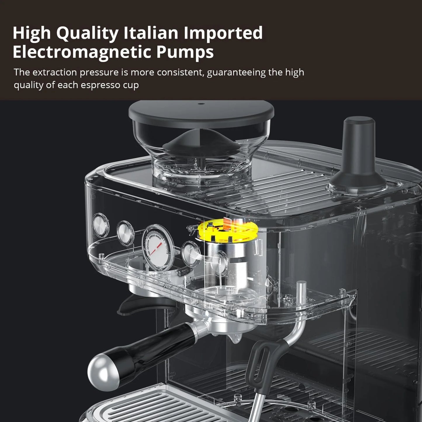 Espresso Machine with Built-in Grinder,Italian ULKA 15 Bar Espresso Machine - 85oz Water Tank, Dual PID Control, Milk Frother & Auto-Cleaning for Perfect Lattes and Cappuccinos