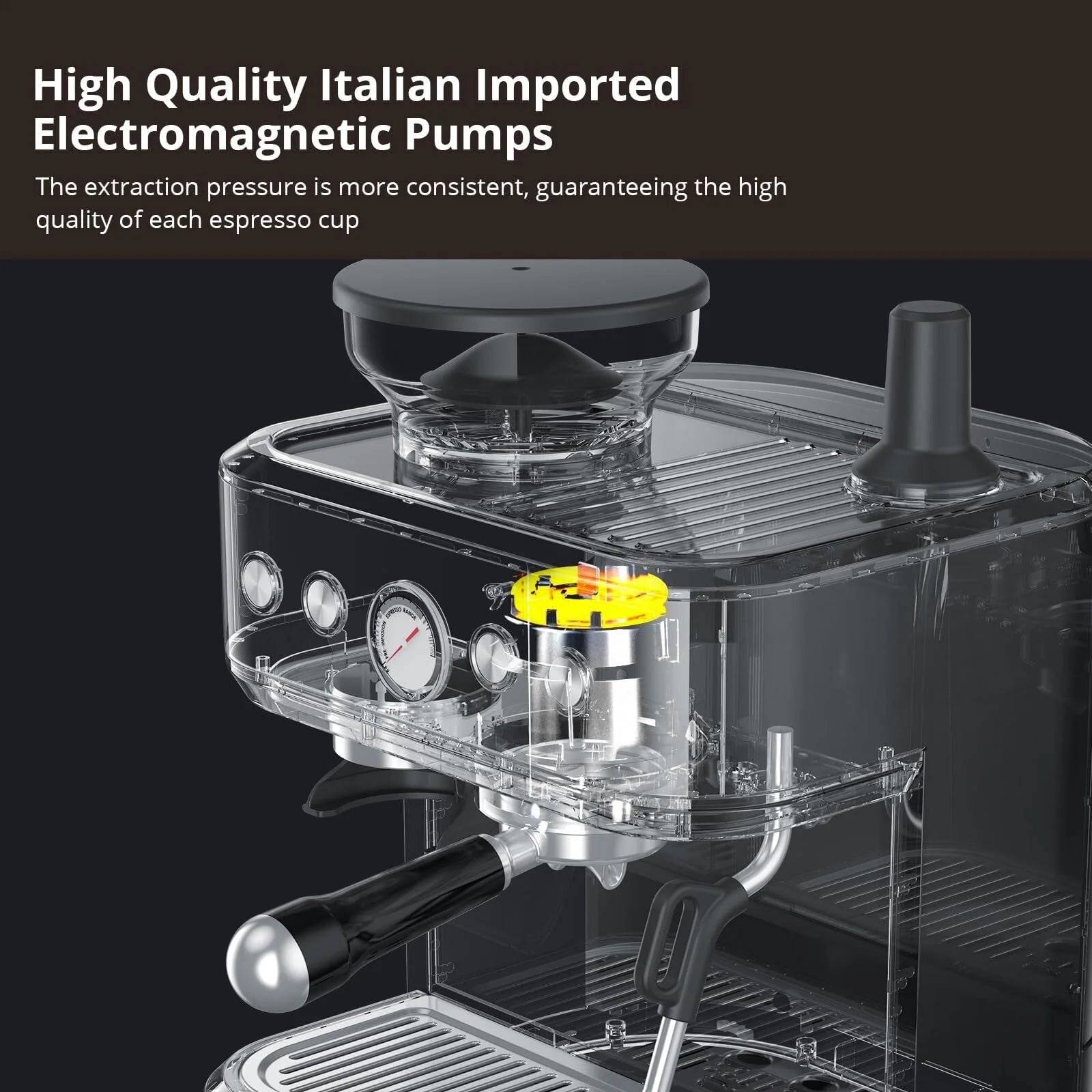 Espresso Machine with Built-in Grinder,Italian ULKA 15 Bar Espresso Machine - 85oz Water Tank, Dual PID Control, Milk Frother & Auto-Cleaning for Perfect Lattes and Cappuccinos