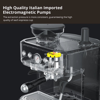 Espresso Machine with Built-in Grinder,Italian ULKA 15 Bar Espresso Machine - 85oz Water Tank, Dual PID Control, Milk Frother & Auto-Cleaning for Perfect Lattes and Cappuccinos