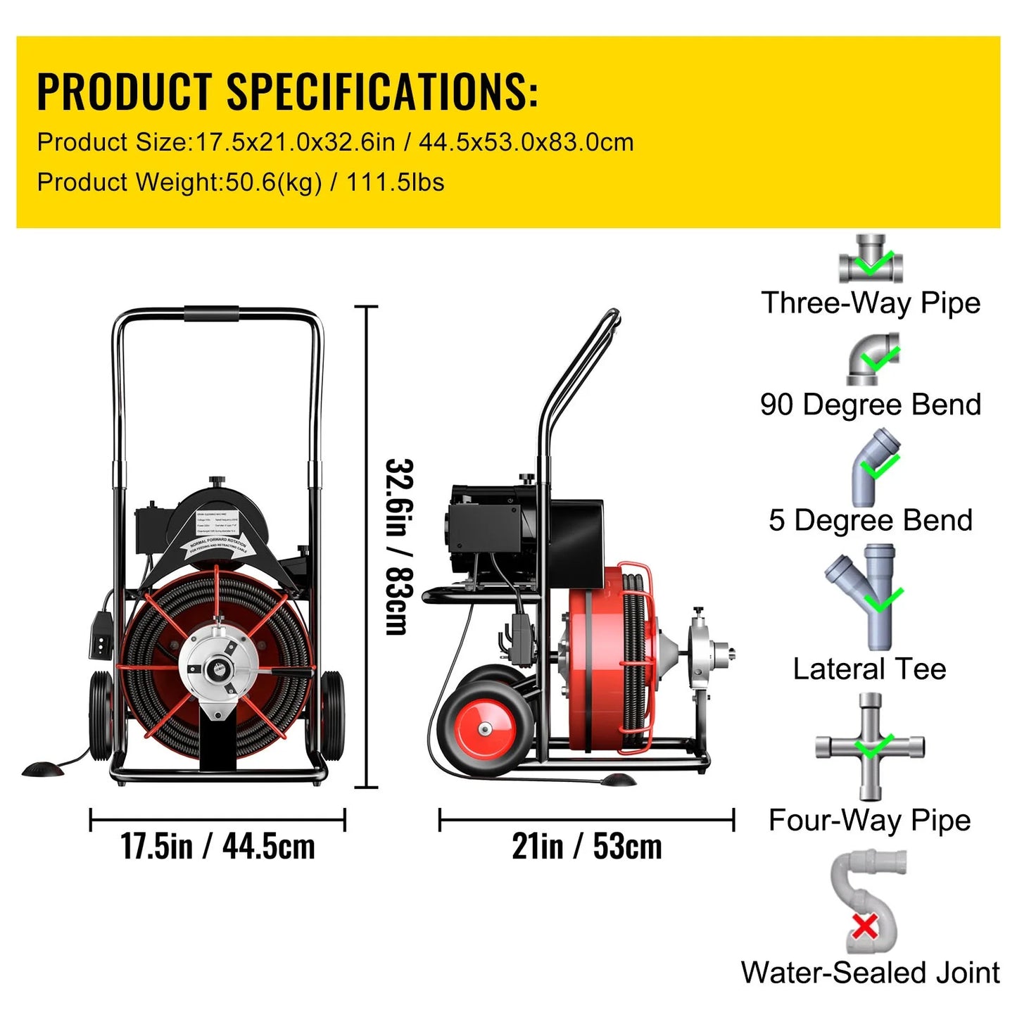 BENTISM Drain Cleaner Machine 100 ft x 1/2 in Drain Cleaning Machines 550W Electric Drain Auger 1700 r/min for 2" to 4" Pipes Electric Drain Snake Sewer Snake Drill