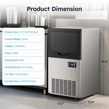 Joreek Under Counter Ice Machine, 100 lbs/24H Commercial Ice Maker with 33lbs Ice Storage, Stainless Steel Freestanding, Self Cleaning Ice Makers for Home/Restaurant/Bar