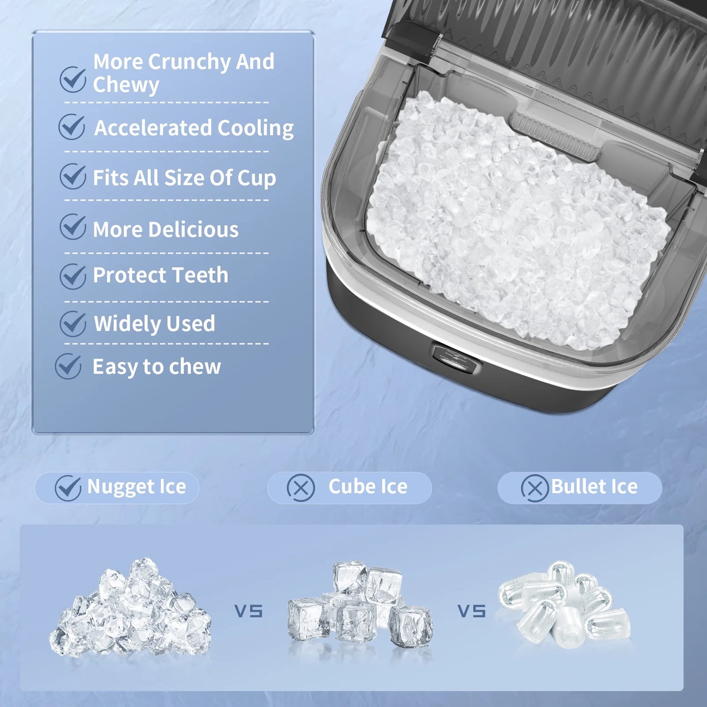 LHRIVER Nugget Countertop Ice Maker with Soft Chewable Ice, 35Lbs/24H, Self-Cleaning, Ice Scoop,Stainless Steel Silver
