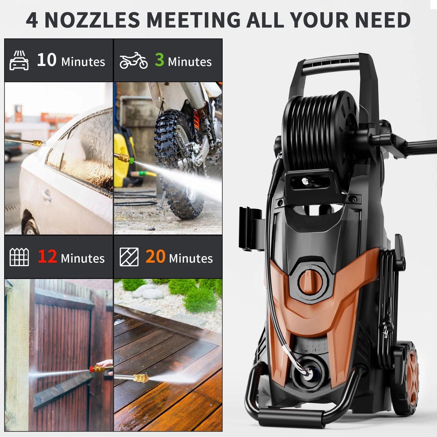 Electric Pressure Washer, 4500 PSI 3.2 GPM Power Washer with 4 Quick Connect Nozzles, High Pressure Cleaning Machine with Foam Cannon for Cars/Fences/Driveways/Patios/Home Cleaning
