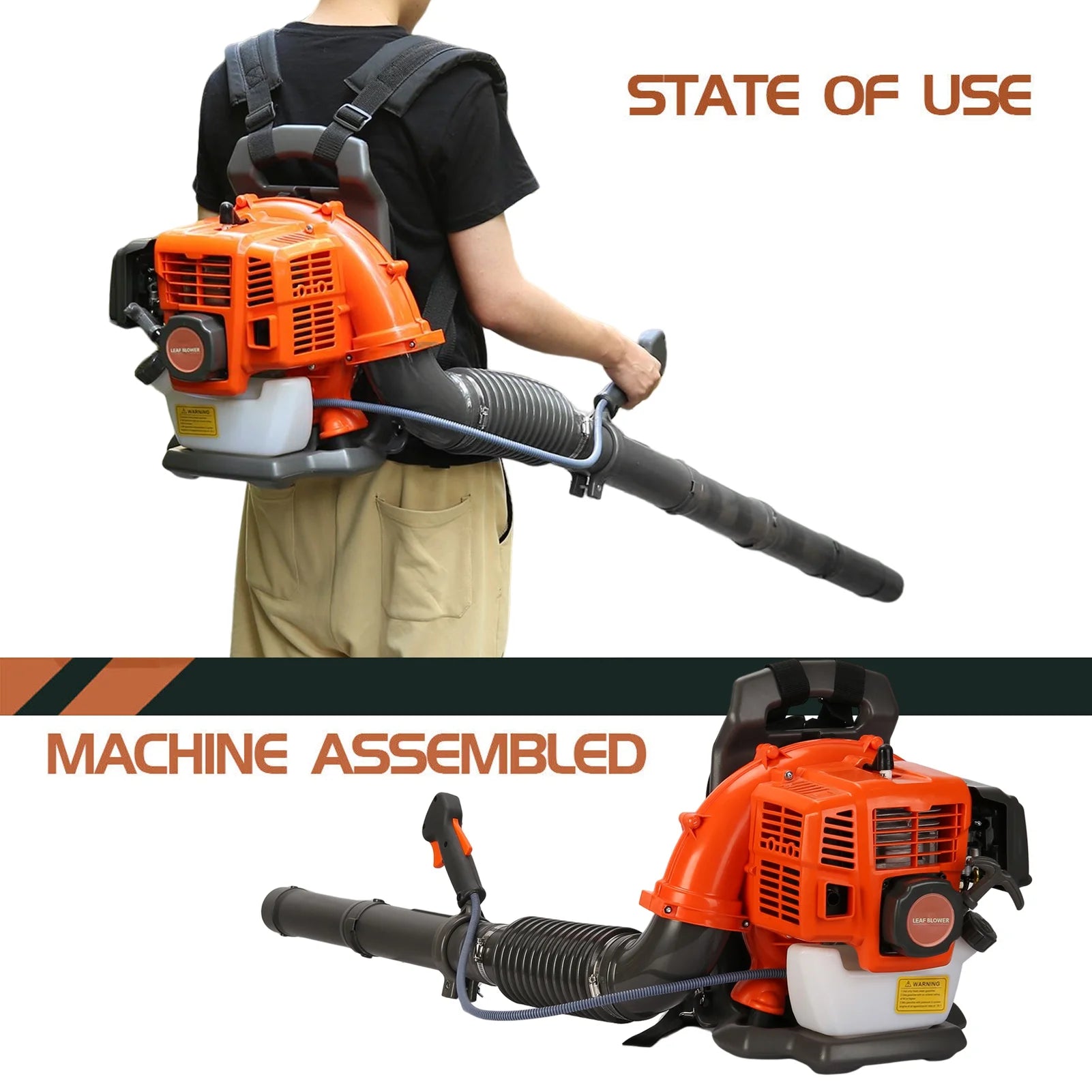 Birinta 1 Set Leaf Blower Backpack Style 52CC Two-stroke 1.25 KW Adjustable Tube Gas Powered Dust Blower Supplies for Garden Patio Cleaning, Lawn Care, Blowing Leaves and Dust
