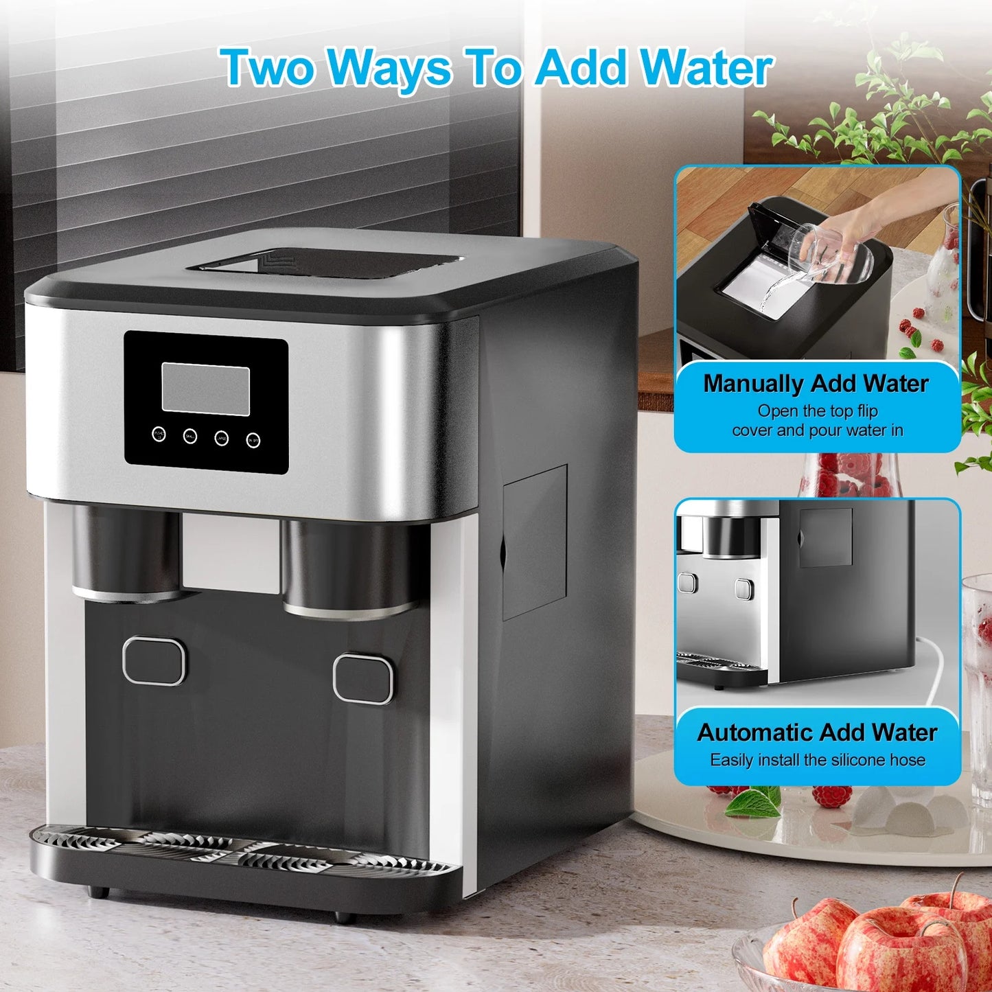 TABU 3 in 1 Ice Maker with Water Dispenser,40 lbs/24H,Ice Machine with Ice Crushing,Self Cleaning,Black