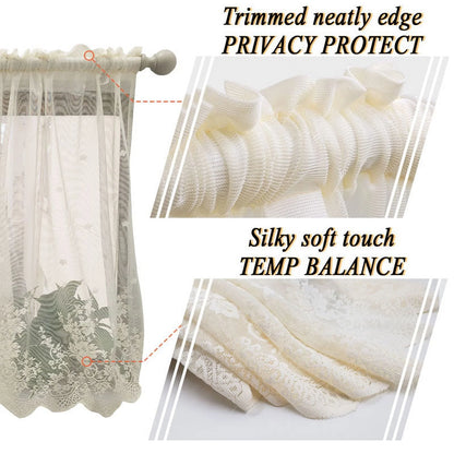 Howarmer Beige Sheer Valance 54 x 35 Inch Embroidered Lace Valance Curtains Living Room Bedroom Rod Pocket Voile Drapes, Elegant Home Decor Window Treatments, 1 Panel