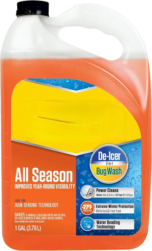 6-Pack 1-Gallon 3-in-1 Windshield Washer Fluid, All-Season Formula for Cleaning, Defrosting, and Protecting Car, Truck, and Vehicle Windshields