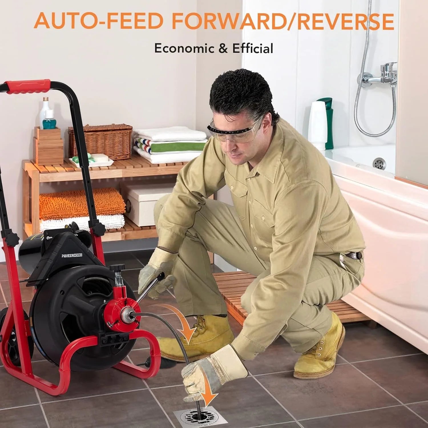 AOILE Drain Cleaning Machine 75Ft x 1/2 in, Electric Drain Auger for 2-4 Inch Pipes with Cutters & Glove