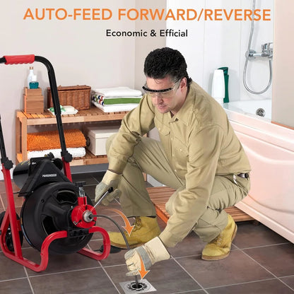AOILE Drain Cleaning Machine 75Ft x 1/2 in, Electric Drain Auger for 2-4 Inch Pipes with Cutters & Glove