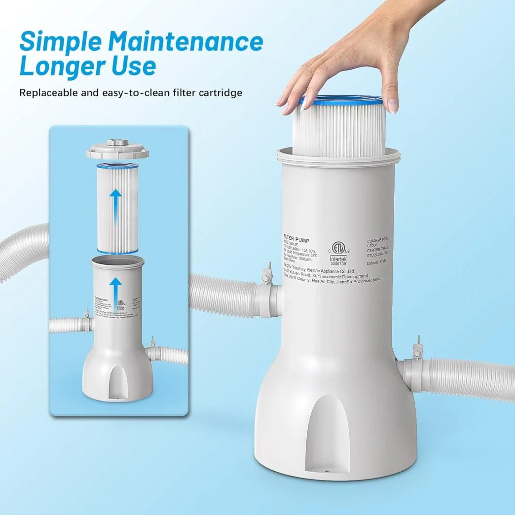 Pool Pump and Filter Above Ground, 1000 Gallon Swimming Filter Cartridge Pumps, Electric Pools Water Pump Filter for Pools Sand Cleaning Tool, 1000 GPH Filters Pumps for Above Ground