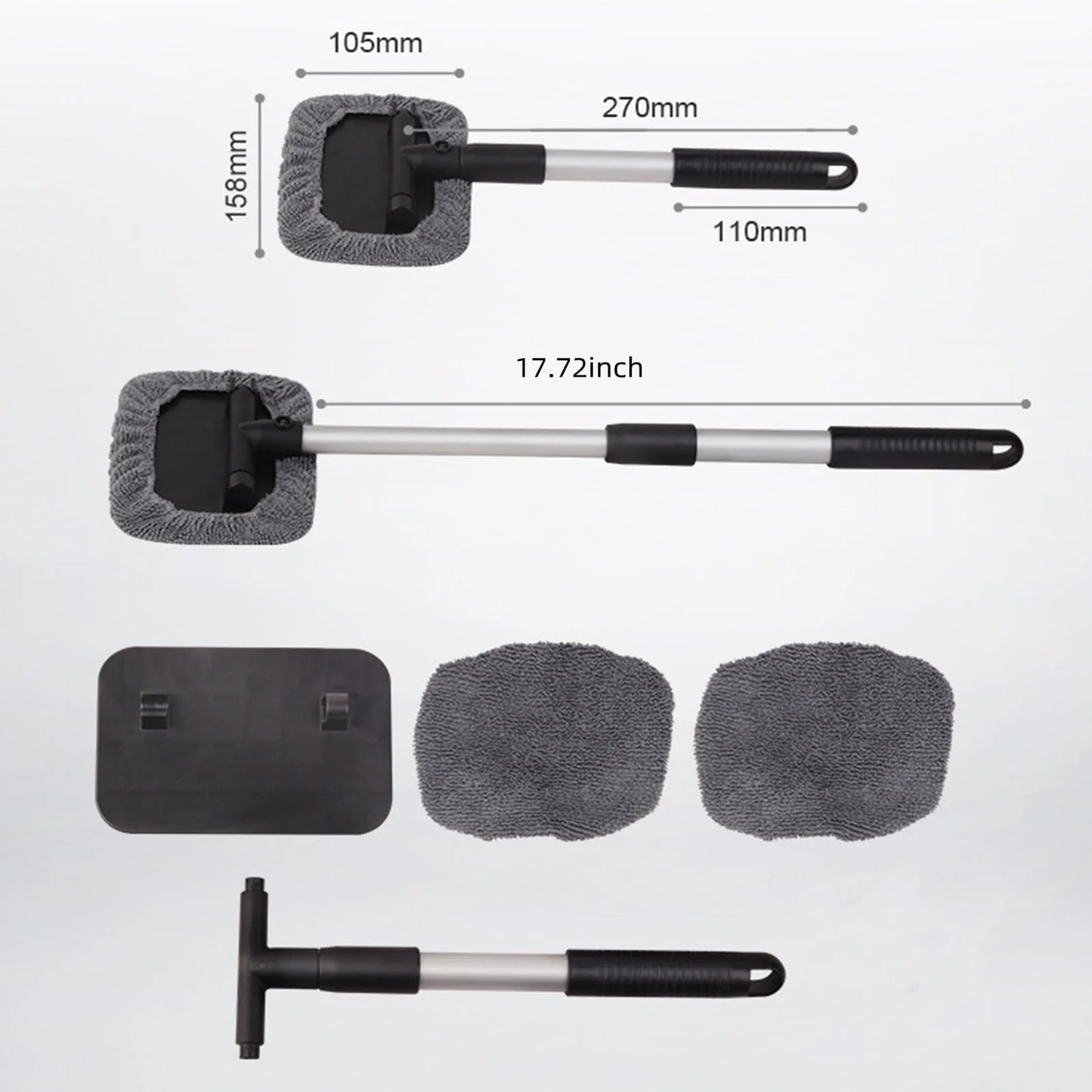 Lingouzi Car Cleaning Brush,extendable Windshield Cleaning Tool, Strong Absorbent Car Window Cleaner with 2 Pcs Washable Pads , Multifunctional Use Windshield Cleaner Tool Kit
