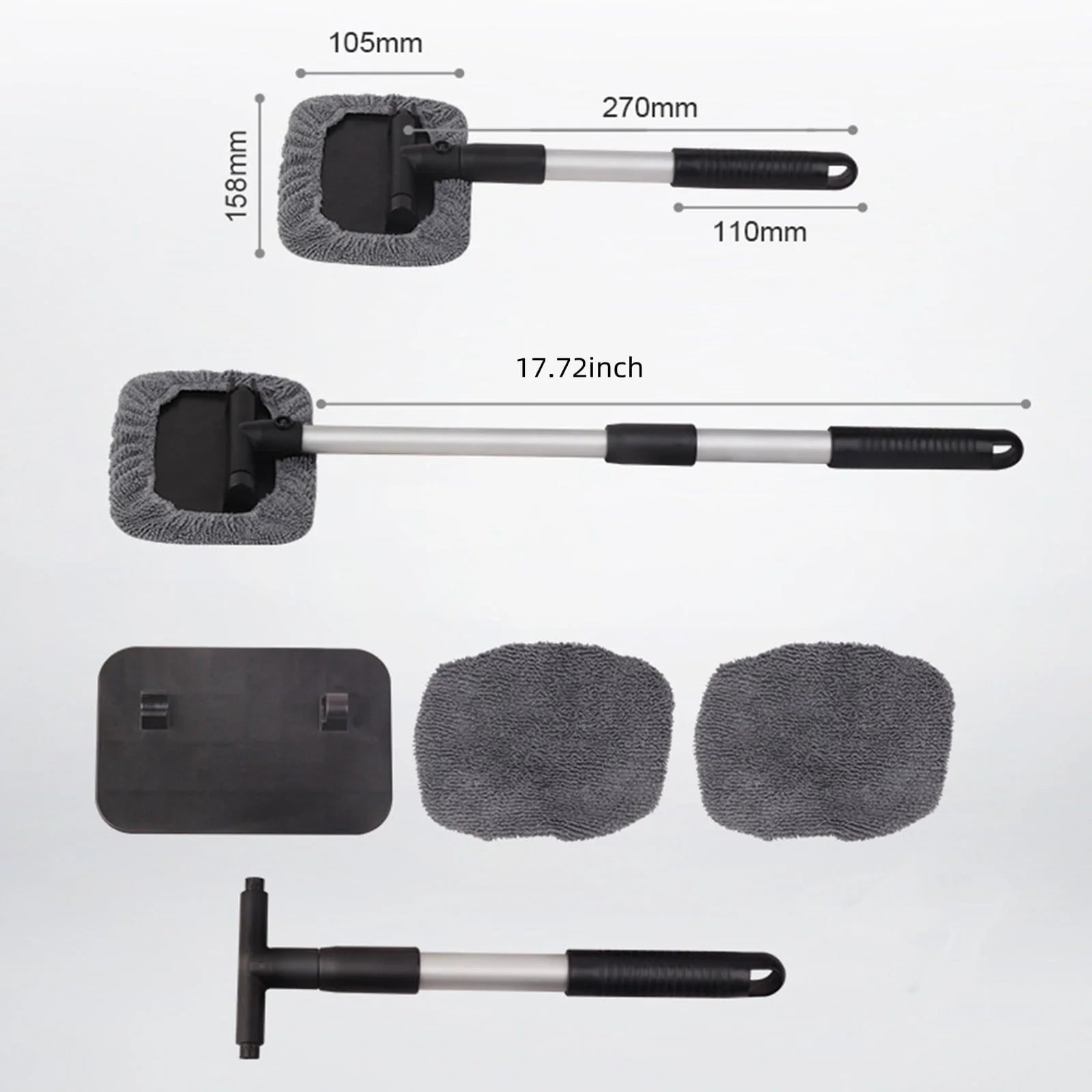 Lingouzi Car Cleaning Brush,extendable Windshield Cleaning Tool, Strong Absorbent Car Window Cleaner with 2 Pcs Washable Pads , Multifunctional Use Windshield Cleaner Tool Kit