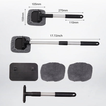 Lingouzi Car Cleaning Brush,extendable Windshield Cleaning Tool, Strong Absorbent Car Window Cleaner with 2 Pcs Washable Pads , Multifunctional Use Windshield Cleaner Tool Kit