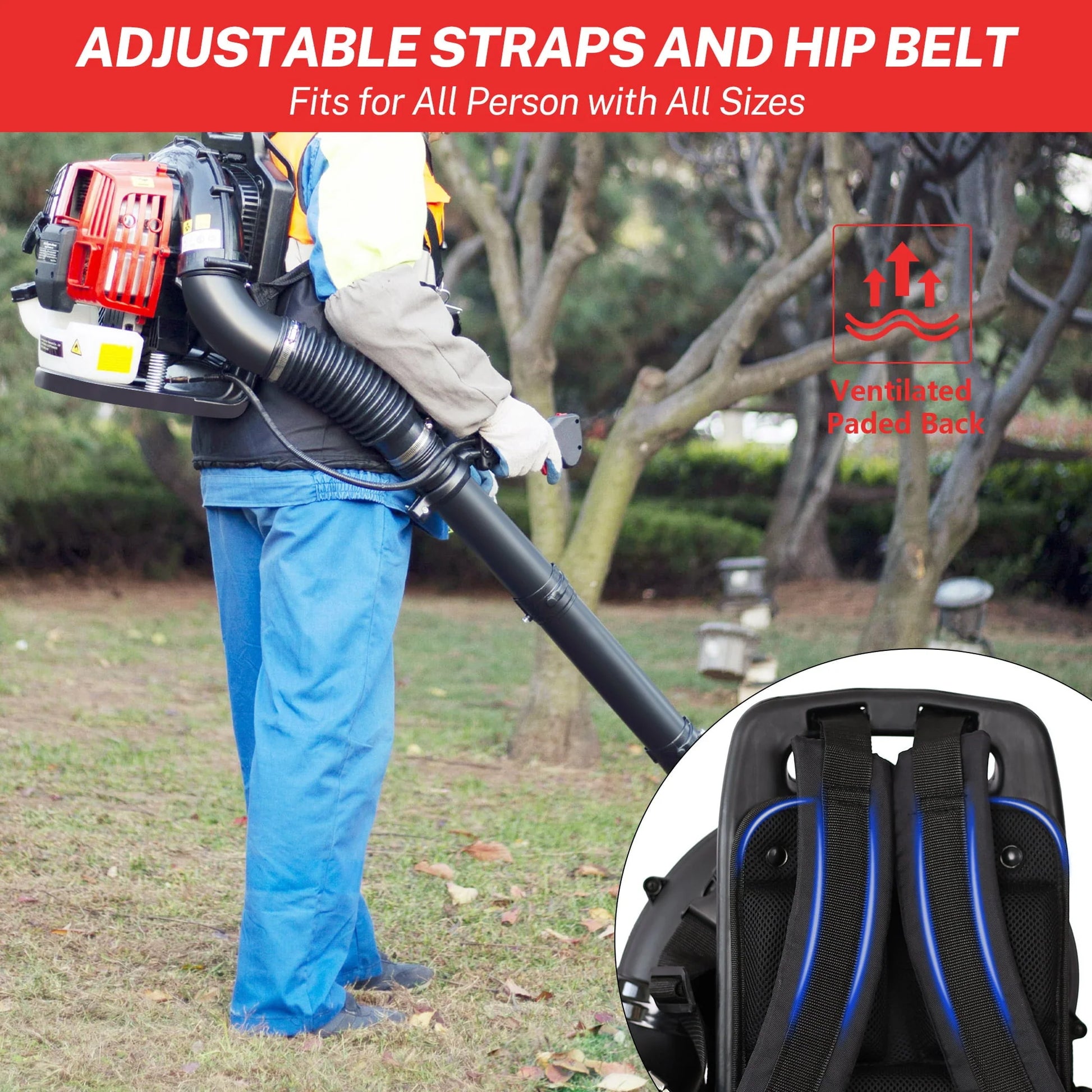 SYNGAR Gas Backpack Leaf Blower, 52CC 2-Cycle Leaf/Snow Blower with Extension Tube, for Dust Cleaning, Snow Blowing, Backyard, Garden, Work Around the House, Not for Sale in California, D5480