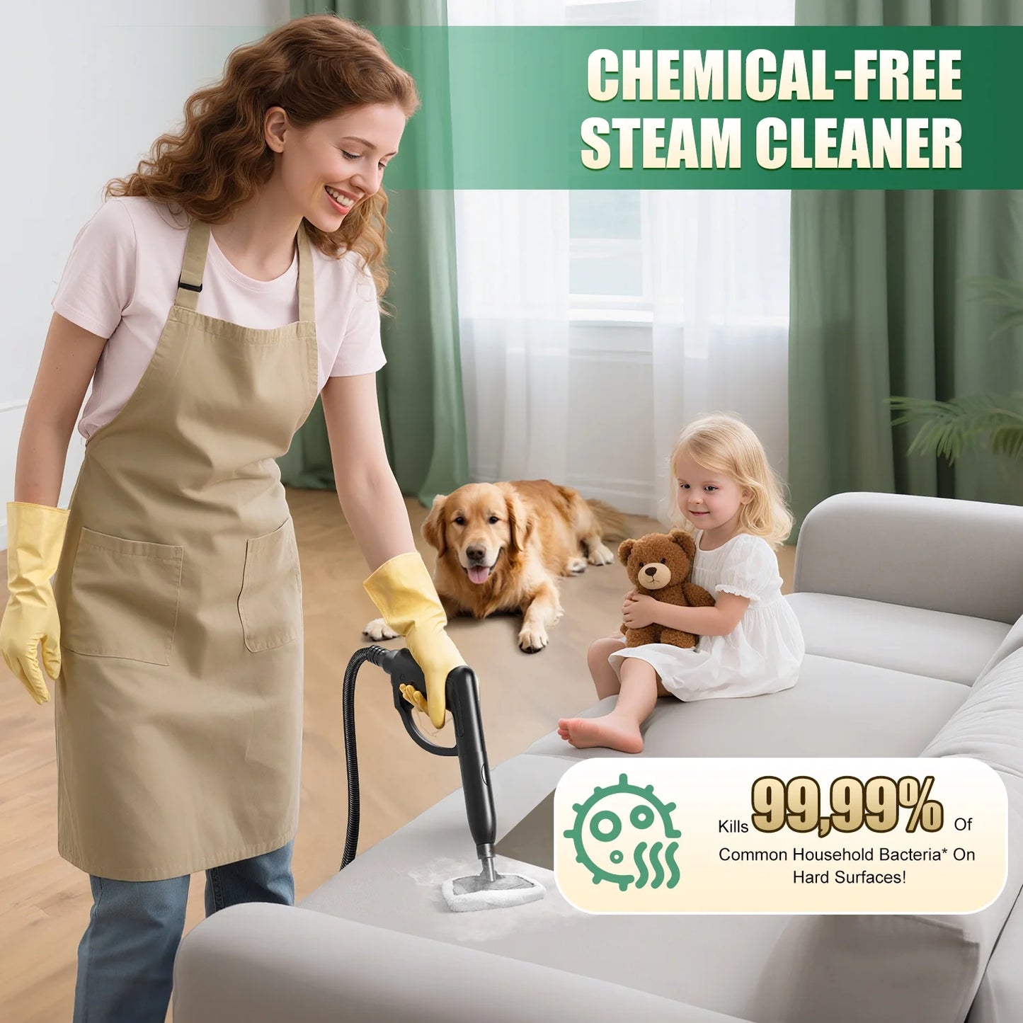 Loheer Steam Cleaner, 1500W Multipurpose Steamer for Cleaning with 15 Accessories, 2L Tank, Child Lock, Chemical-Free Cleaning, Steam Mop for Home, Car, and Furniture