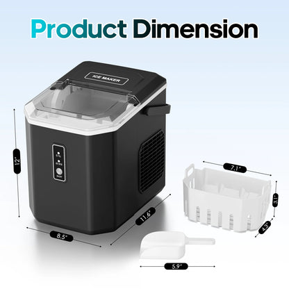 Fenbeli 26lbs/24H Countertop Ice Maker Machine with Handle, Portable Ice Maker Machine with Auto-Cleaning, Black
