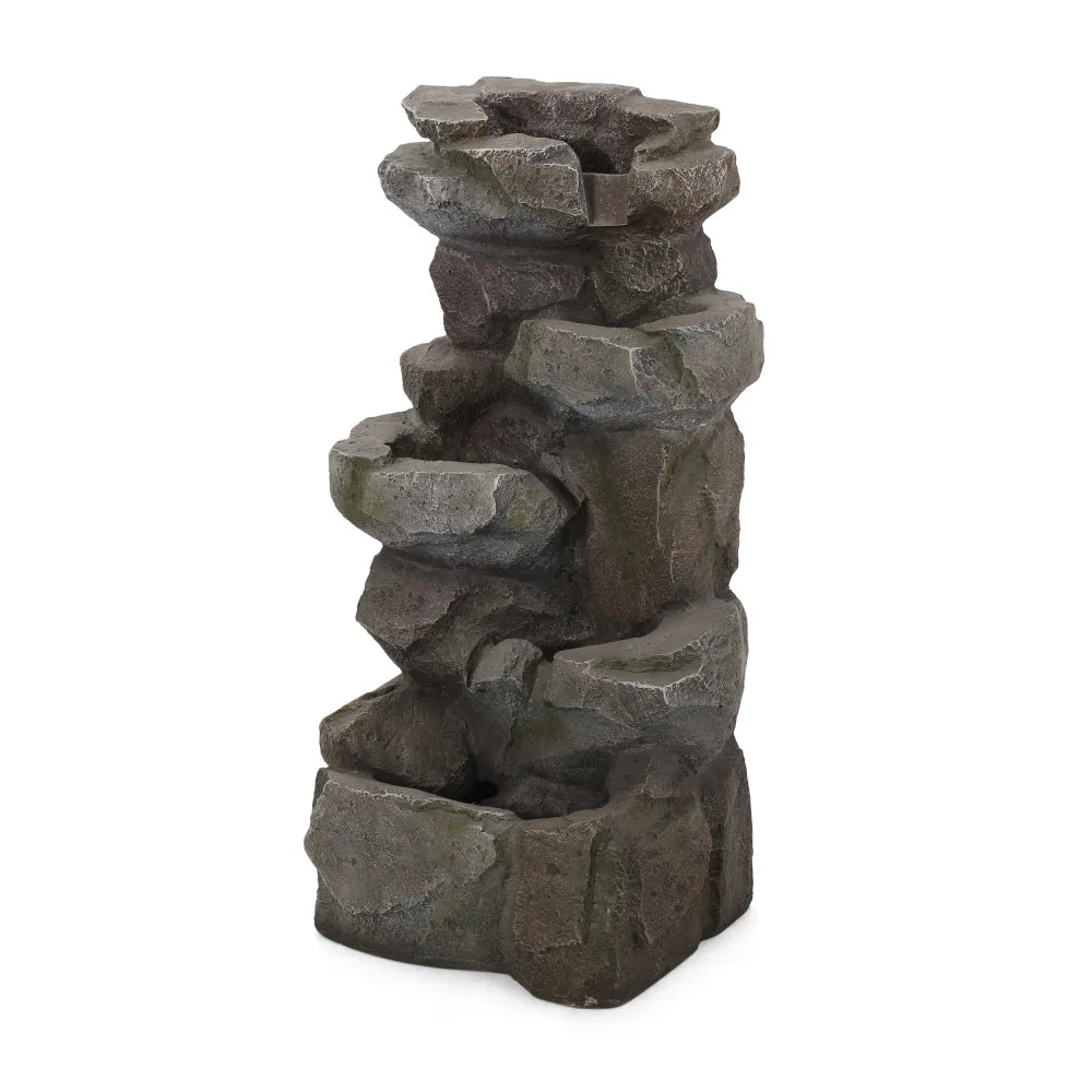 Holaki 23.5" H Outdoor Fountain,4-Tire Waterfall Flow Floor Fountain with LED Light for Patio,Gadern,Backyard,Art Home Decoration,Light Brown