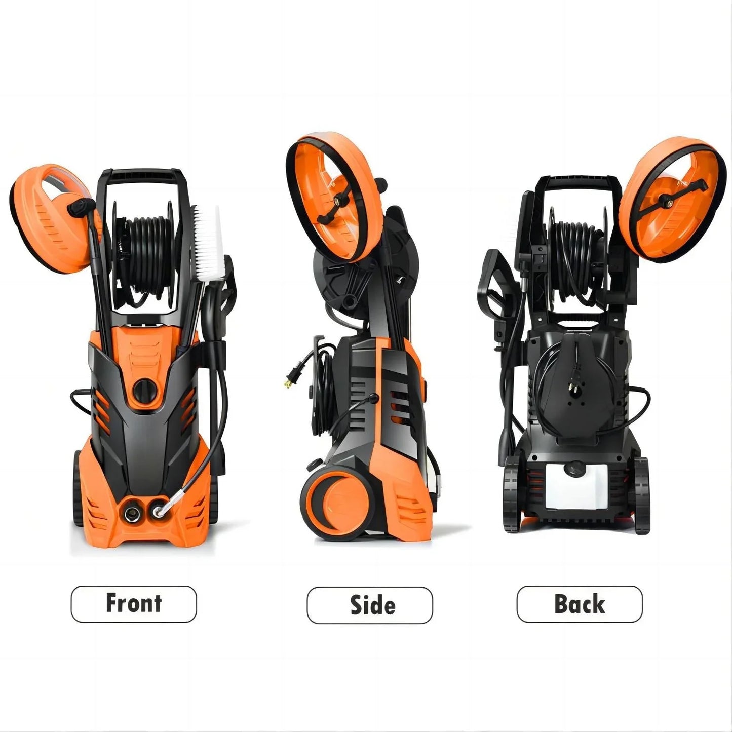 Electric Pressure Washer, 3800PSI 2.6 GPM Power Washer Machine with Hose Reel,4 Quick Connect Nozzles, Foam Cannon, for Cars, Patios, and Floor Cleaning,Orange