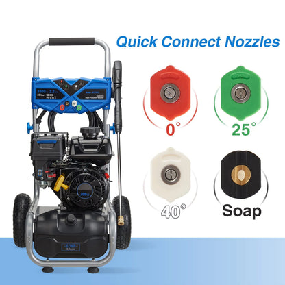Efurden 3500PSI Gas Pressure Washer, 2.3GPM Gas Powered High Pressure Clean Machine with 209CC Engine, 4 Adjustable Nozzles for Cleaning Walls, Terraces, Vehicles, Gardens (Blue)