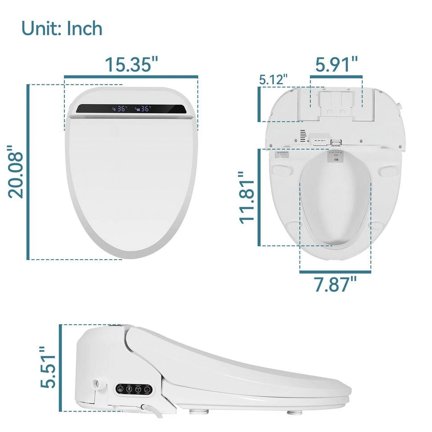 PULUOMIS Elongated Electronic Bidet Toilet Seat White with Heated Seat and Self-Cleaning Nozzle