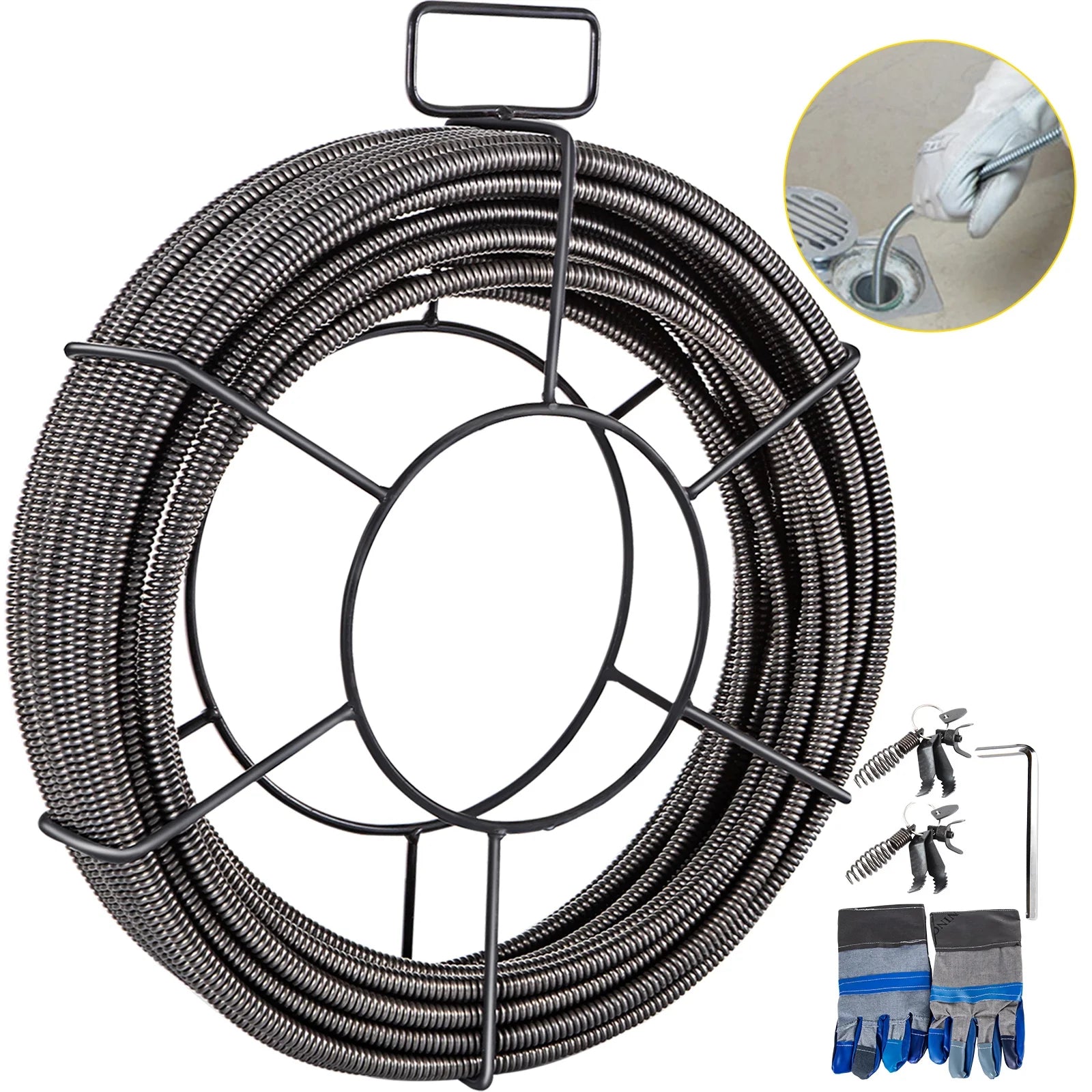 KFFKFF 100 Ft x 1/2 In Solid Core Sewer Line Cleaning Cable, Efficient Pipe Auger Snake for Clog Removal